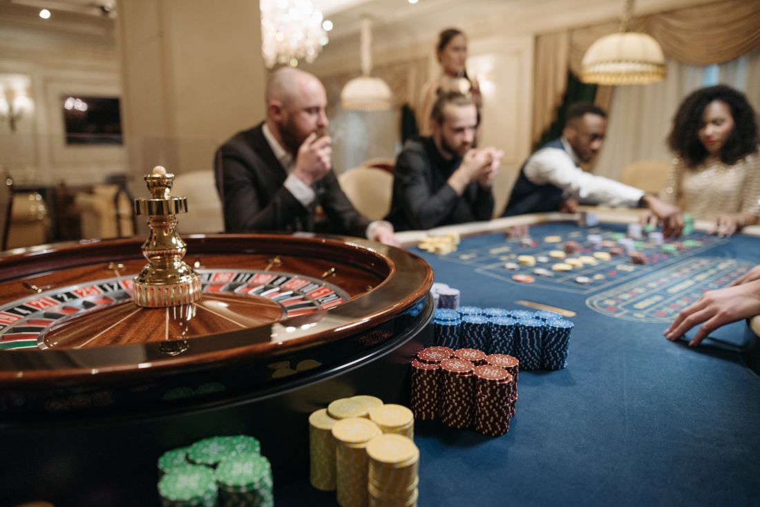 A roulette table on a casino floor